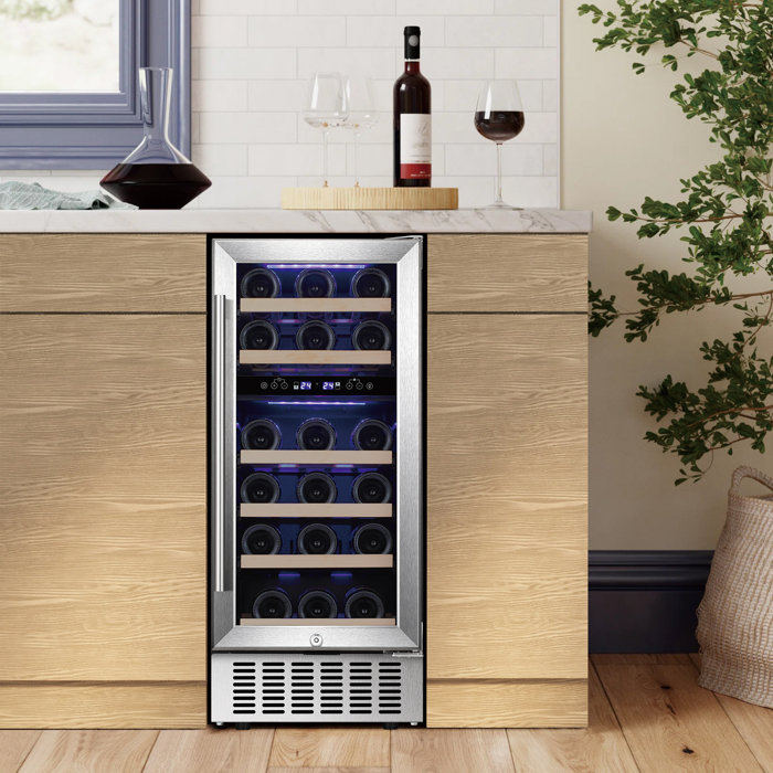 YUKOOL 15'' 28 Bottle Dual Zone BuiltIn Wine & Beverage Refrigerator